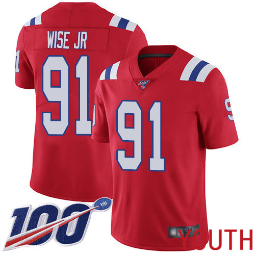 New England Patriots Football #91 100th Season Limited Red Youth Deatrich Wise Jr Alternate NFL Jersey->youth nfl jersey->Youth Jersey